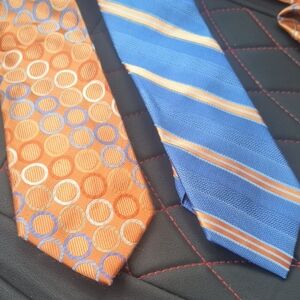 Beautiful Pair Of Michael Kors Orange and Blue Silk Ties EUC